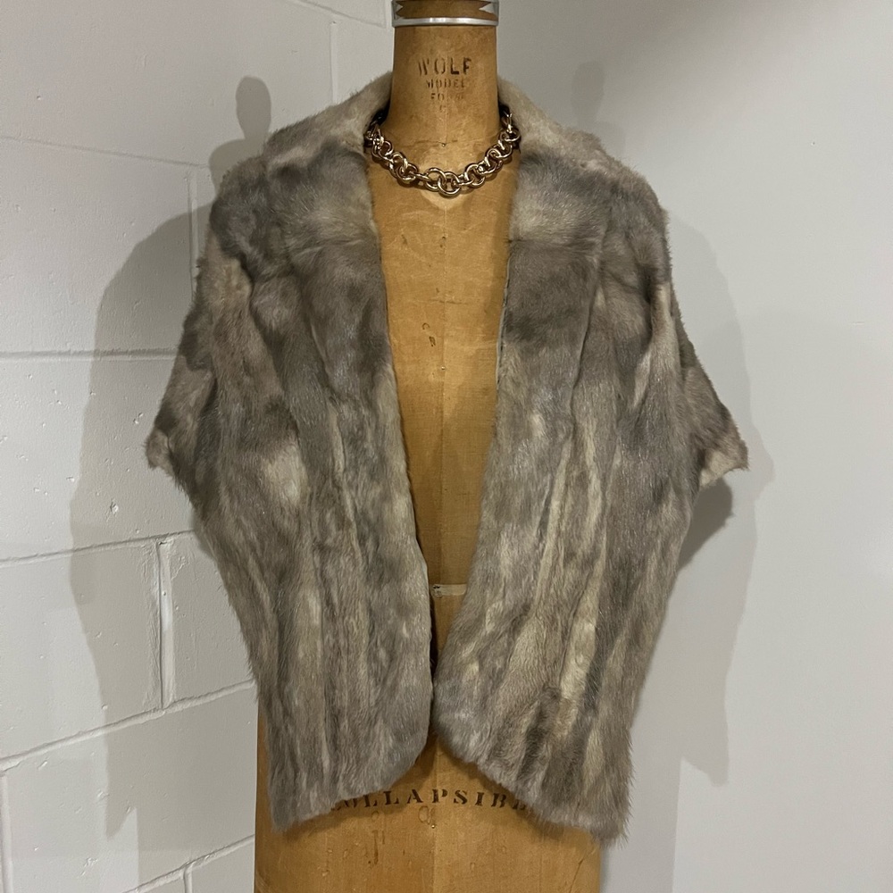 Vintage Gray Mink Fur Wrap, Stole, Shawl, Cape - mob wife, socialite, or bride